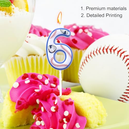 Baseball Number 6 Birthday Candle - Sports Cake Topper Decoration
