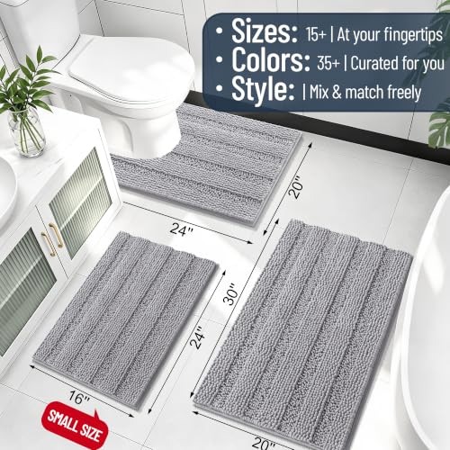 Smiry Chenille Bath Mat 30x20 - Soft, Absorbent, Grey