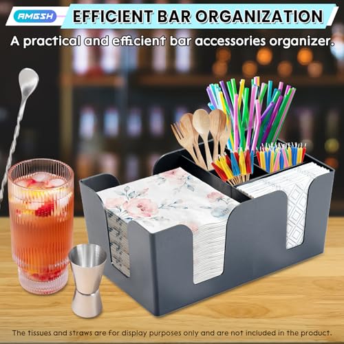 6-Compartment Bar Caddy Napkin & Straw Holder Organizer