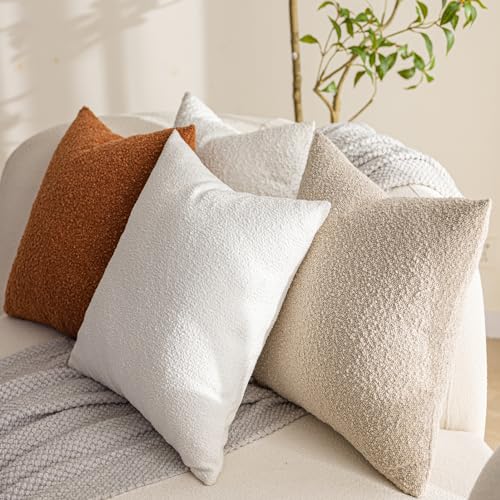 Textured Boucle Pillow Covers Set of 2 - 18x18 Decorative Cushions