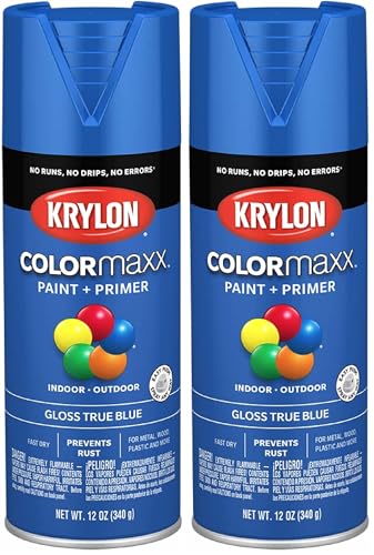 Krylon COLORmaxx Spray Paint and Primer, Gloss True Blue, 12 oz (Pack of 2)