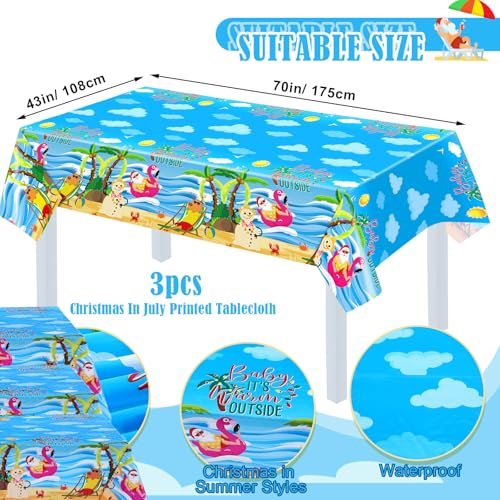 Christmas Tablecloth Set 3 Pcs Waterproof Holiday Party Decor, Beach Theme