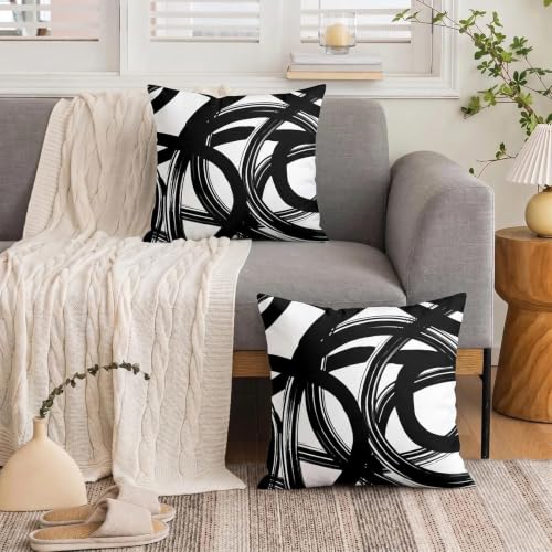 Yobvec Black and White Throw Pillow Covers - 18x18 Inch, Set of 2