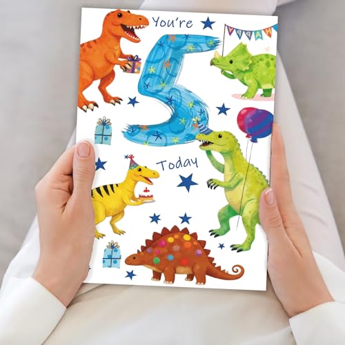 Dinosaur 5th Birthday Card for Boy - Cute Greeting Card (MS432)