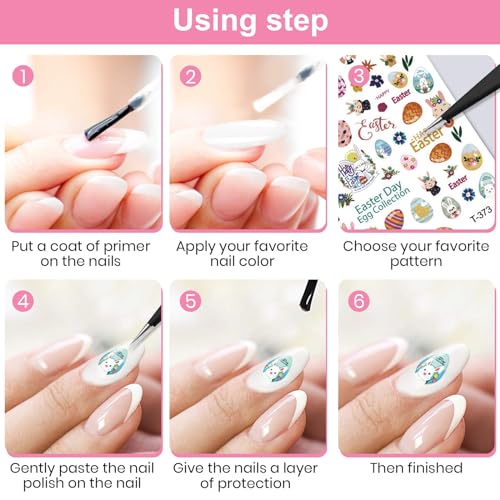 Kalolary 8 Sheet Easter Nail Art Stickers Self-Adhesive Bunny Decals