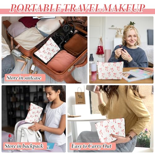 Tyqour Pink Bow Makeup Bag, Cute Coquette Cosmetic Pouch for Travel