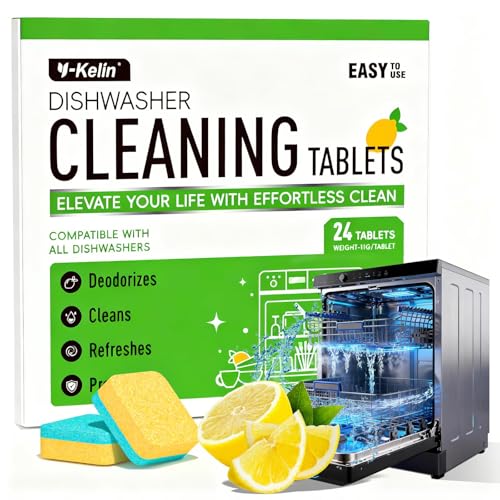 Y-Kelin Dishwasher Cleaner & Deodorizer Tablets - 24 Pack, Lemon Scent