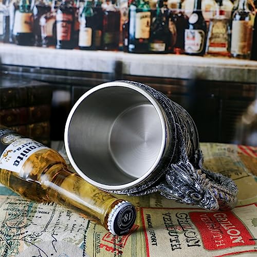 Medieval GOT Dragon Mug - 15.8 OZ Stainless Steel Coffee & Beer Cup - Dragon Themed Gift