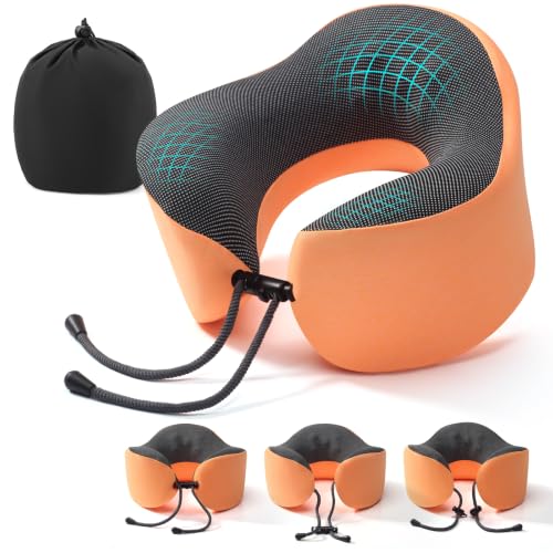 Ergonomic Memory Foam Travel Neck Pillow for Airplane Comfort - Orange