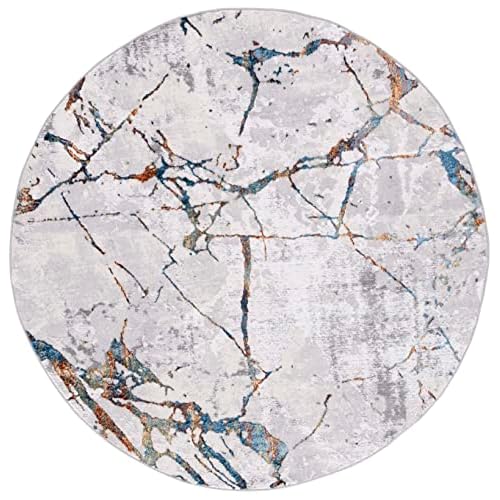 SAFAVIEH Amelia Collection Area Rug - 3' Round, Grey & Blue Gold, Modern Abstract Design, Non-Shedding & Easy Care, Ideal for High Traffic Areas in Living Room, Bedroom (ALA293M)
