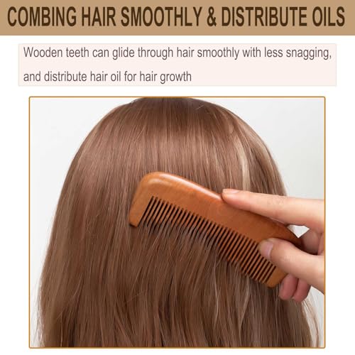 Wooden Beard Comb for Men Fine Tooth Peachwood Grooming Comb with Pouch