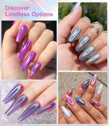 BISHENGYF Magic Chrome Nail Powder - Iridescent Mirror & Holographic Laser Effect