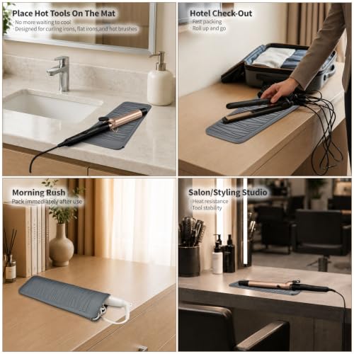 EIOKIT Silicone Heat Resistant Mat for Hair Iron, 11x5 Inch Grey