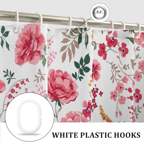 Watercolor Pink Floral Shower Curtain, 48" x 72" Farmhouse Fabric Bath Set
