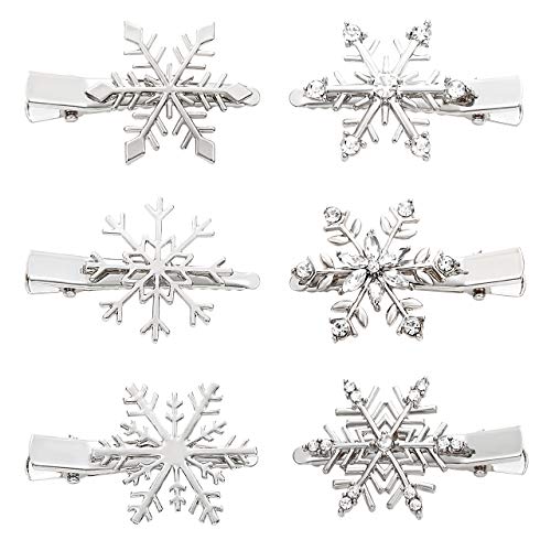 Crystal Snowflake Hair Clips Silver Rhinestone Winter Barrettes 6PCS