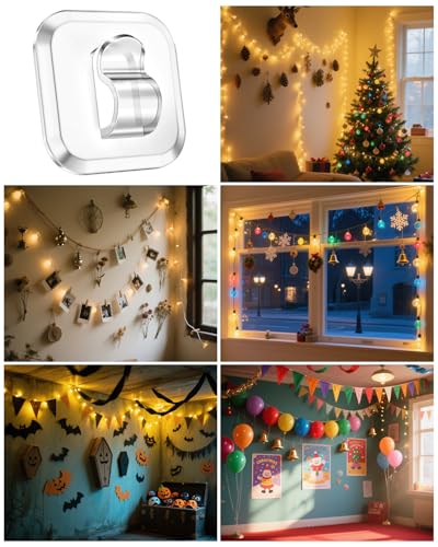 ispneay 50-Pack Adhesive Mini Light Hooks for Damage-Free Wall Mounting