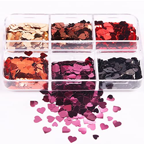 Holographic Heart Nail Glitter Sequins 6 Grids Valentine Art Decals