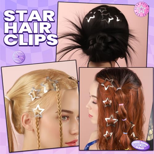 YGDZ Silver Star Hair Clips Set 30 Pcs Metal Y2K Hair Barrettes
