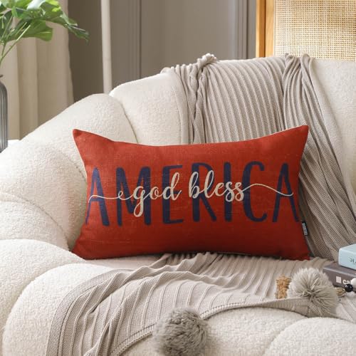 4th of July Patriotic Pillow Cover | Vintage God Bless America Cushion 12x20