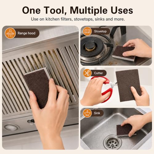 8 Pack Heavy-Duty Carborundum Scouring Sponge Pads for Kitchen Cleaning