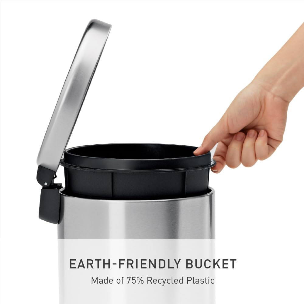 Simplehuman Round Bathroom Step Trash Can - 4.5 Liter | Brushed Stainless Steel Design