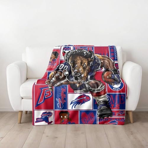 American Football Buffalo Throw Blanket - L80 x W60 - Team Colors & Logo - Outdoor, Travel, Game Day