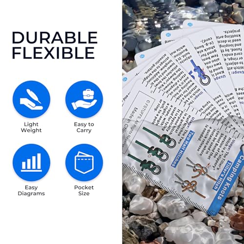 22 Rope Knots Camp Cards - Camping Supplies Waterproof Knot Tying kit,Camp Gear Knots Book Cards Pocket Camping Gift for Hikers and cub Scout to Knot Tying