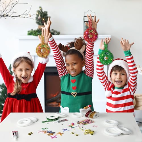 Christmas Wreath Craft Kit - Mix6 DIY Holiday Decorations with 12 Foam Wreaths