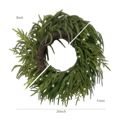 26 Inch Faux Norfolk Pine Wreath with Prelit Christmas Lights - Real Touch Decor