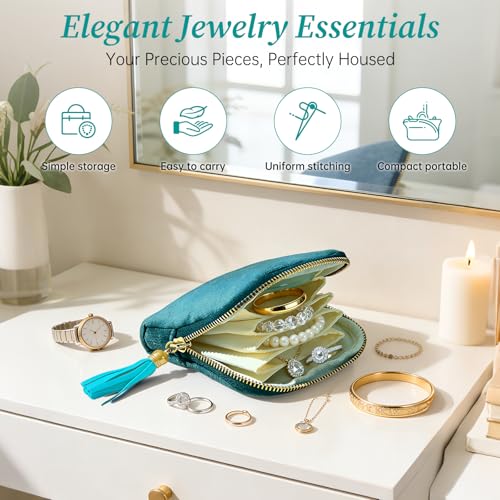 Small Travel Jewelry Case - Portable Velvet Jewelry Pouch, Blue