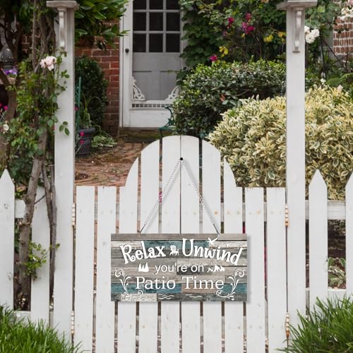 Rustic Metal Patio Sign, 12x6 Inch Vivid Outdoor Wall Decor with Chain