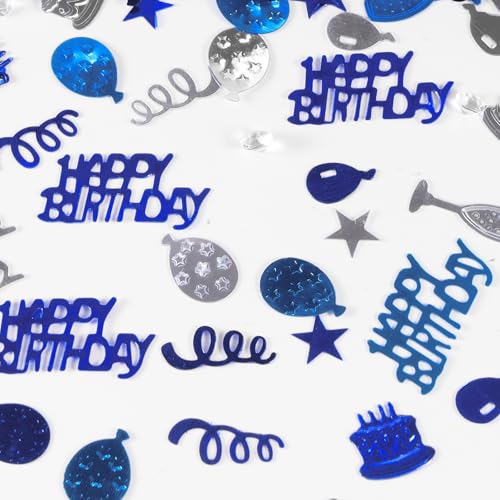 Happy Birthday Confetti Set, Dark Blue, Light Blue & Silver Table Scatter
