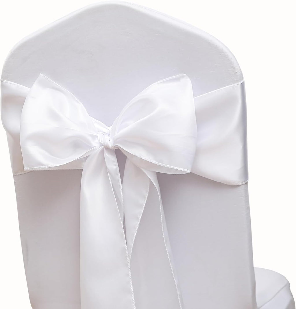 Regine Switzerland Satin White Chair Sashes - 7 X 108 Inch Bows for Weddings & Events | Pack of 50
