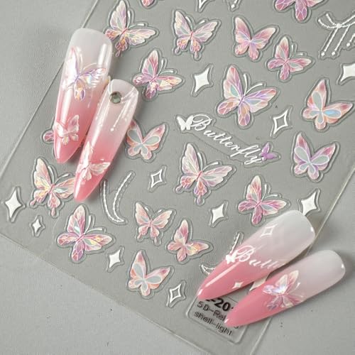5D Embossed Butterfly Nail Art Stickers Pink Spring Manicure Decals