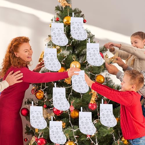 Mini Christmas Stockings with Snowflake Design - Silver, 8.2 Inches, Pack of 12