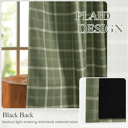 NICETOWN Gingham Blackout Curtains - Olive Green & White, 26"W x 24"L, Pack of 2 - Rod Pocket & Back Tab