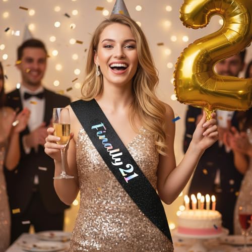 21st Birthday Sash with Glitter - Elegant Black Party Decoration
