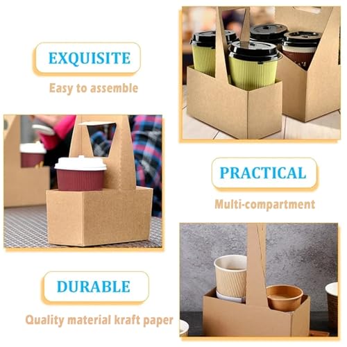 20 Pack Kraft Paper Drink Carrier - 2-Cup Disposable To-Go Holder
