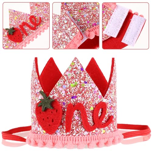 Pink Strawberry First Birthday Crown for Baby Girls - Sweet One Hat