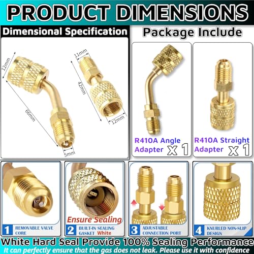 R410A Adapter 5/16'' SAE Female to 1/4'' SAE Male Flare - 1 Straight & 1 Angled