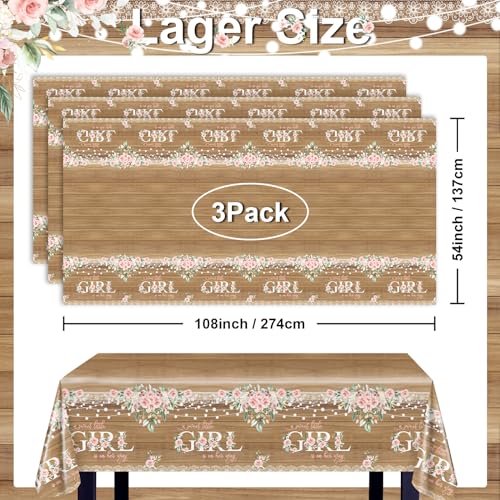 3 Pack Rustic Floral Baby Shower Tablecloths - 108 x 54 Inches
