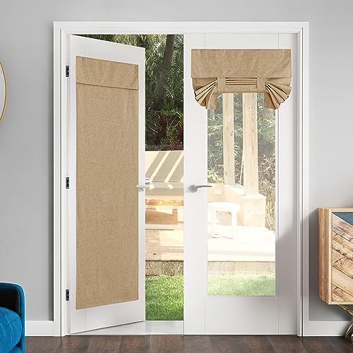 NICETOWN Linen Blackout Door Curtain - 36"W x 72"L, Camel, Adhesive Mount