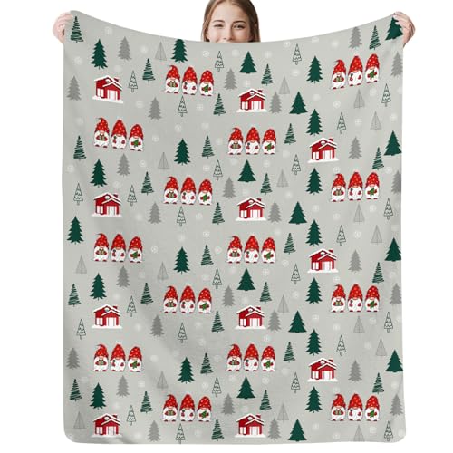 JOOCAR Christmas Throw Blanket 40x50 Inch - Soft Flannel Gnome & Snowflakes