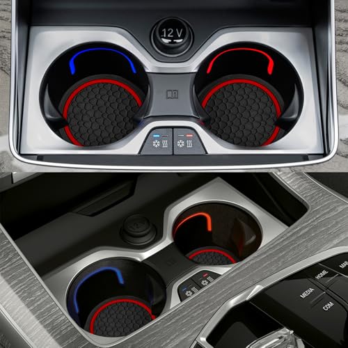 Car Cup Holder Coasters - 4 PCS Non-Slip Silicone Insert Pads (Black/Red)