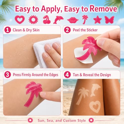 Lustrib 120PCS Tanning Sunbathing Stickers Body Decals Hot Pink Summer Beach