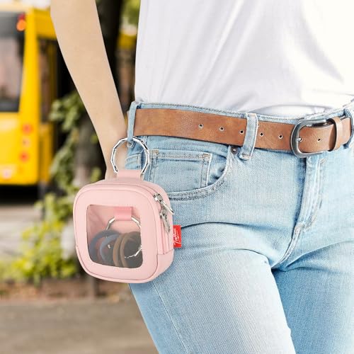 TraMust Hair Tie Organizer Bag with Clear Window, Portable PU Leather Hair Accessory Storage Case