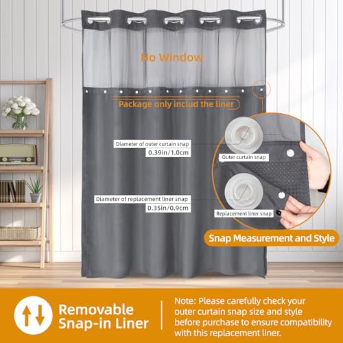 Fabric Snap-in Shower Curtain Liner Replacement - 70x54 Grey