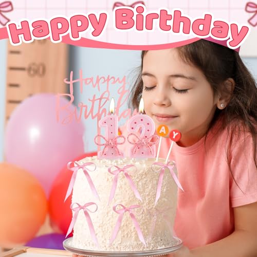 16th Birthday Candle Set with Pink Bowknots & Cake Topper