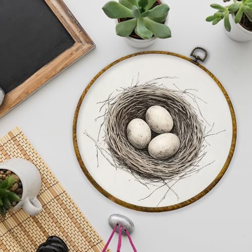 Easter Eggs Round Framed Wall Art Neutral Farmhouse Canvas 10x10 Inch