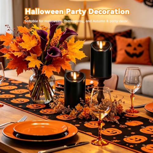 Black Flameless Candles with Remote & Timer - Halloween LED Pillar Set - Black
